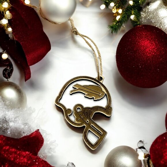 Buffalo Bills Wooden Ornament Helmet | Laser Engraved Layered - Picture 3 of 3